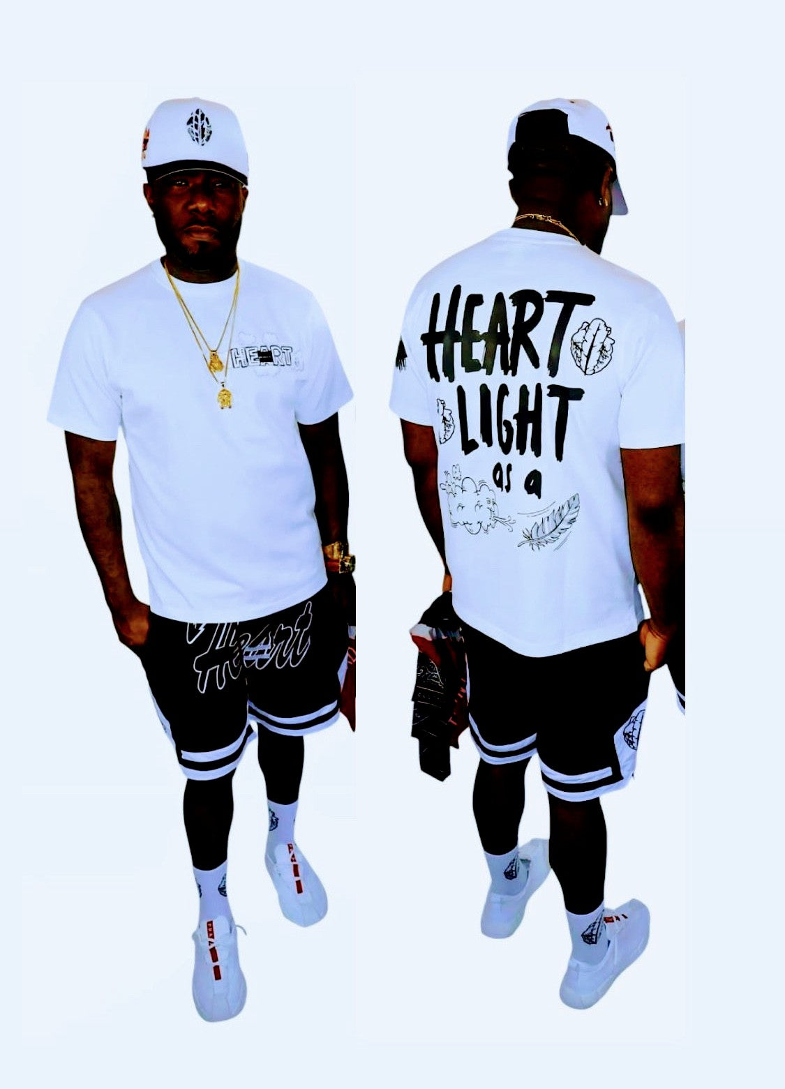 Model is 6 feet tall 198 pounds
T-shirt size medium
Shorts size small