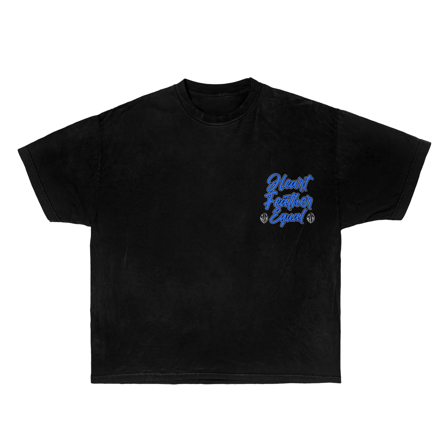 HeartfeatherEqual black 🖤 T-shirt with Royal blue logo