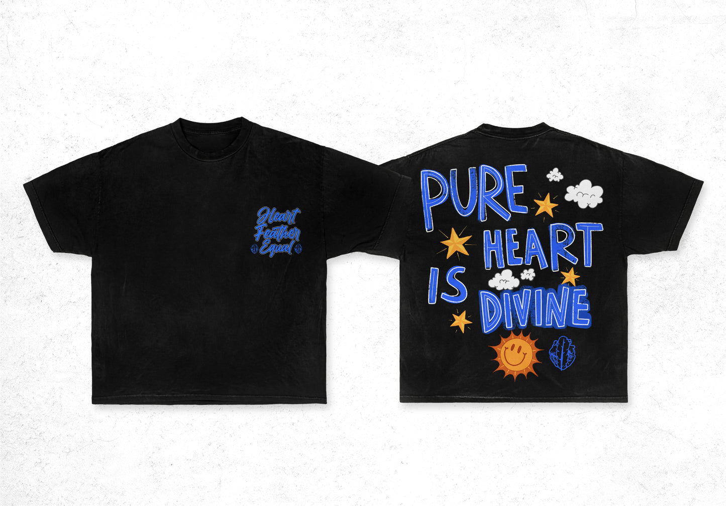 HeartfeatherEqual black 🖤 T-shirt with Royal blue logo